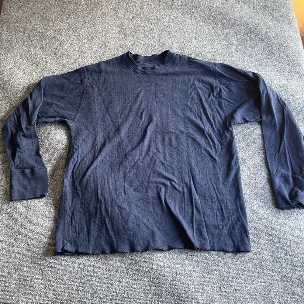LL Bean Mens XL Navy Blue Wool Blend Thermal Long Sleeve Shirt Made in Canada